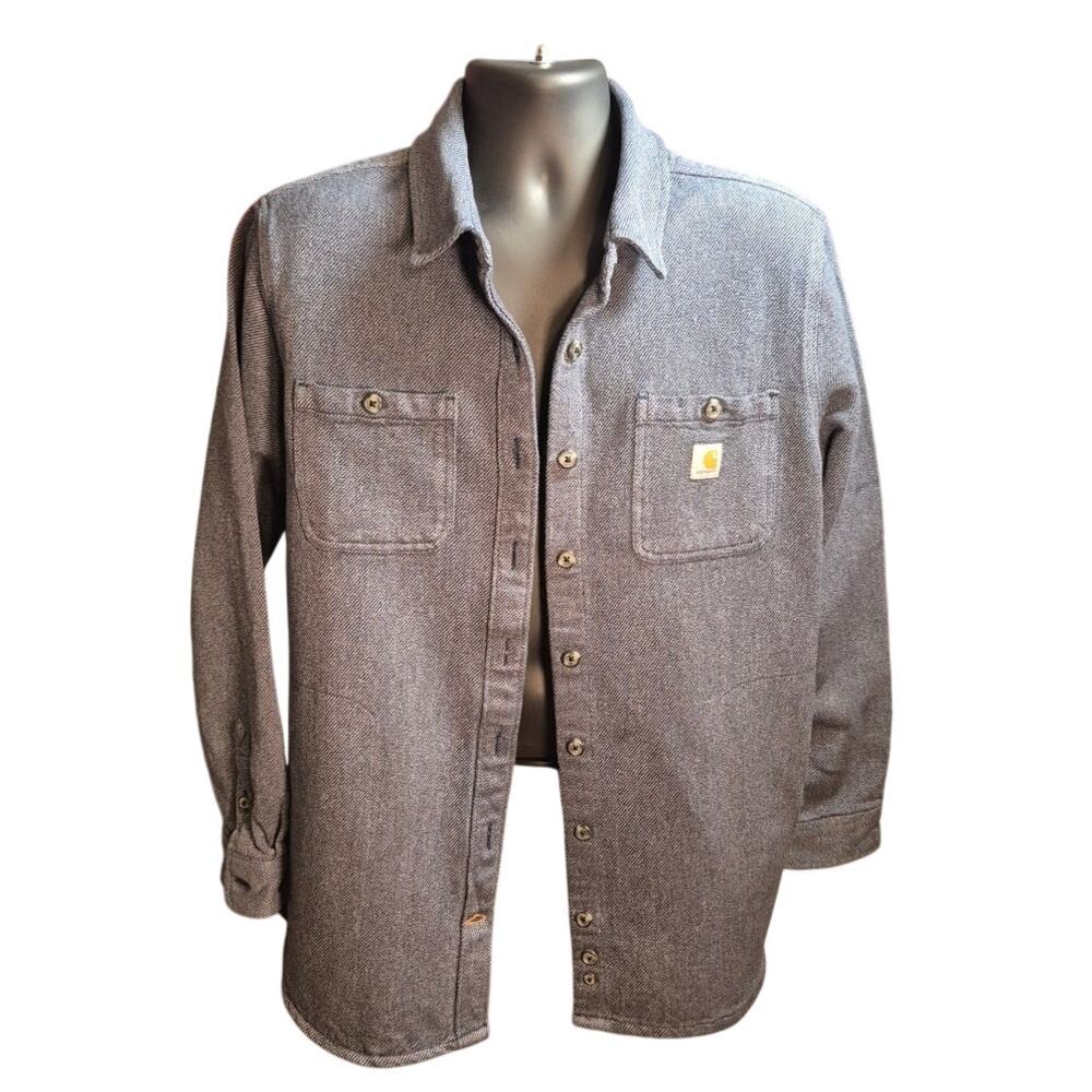 Carhartt Loose Fit Women's Twill Button Gray Long Sleeve Jacket Size L (12-14)